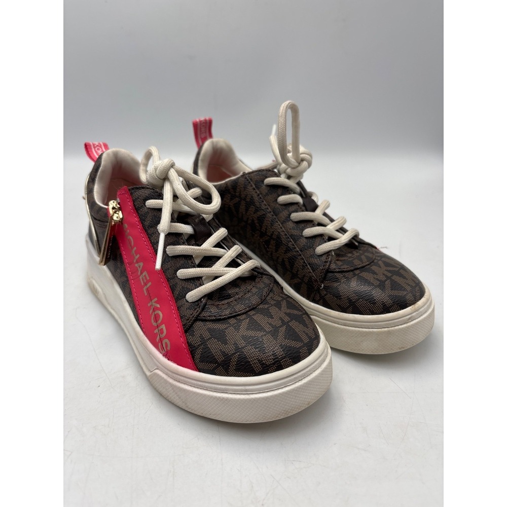 Michael Kors Brown Logo‎ Sneakers Girls Size 11 Side Zipper Lace Up